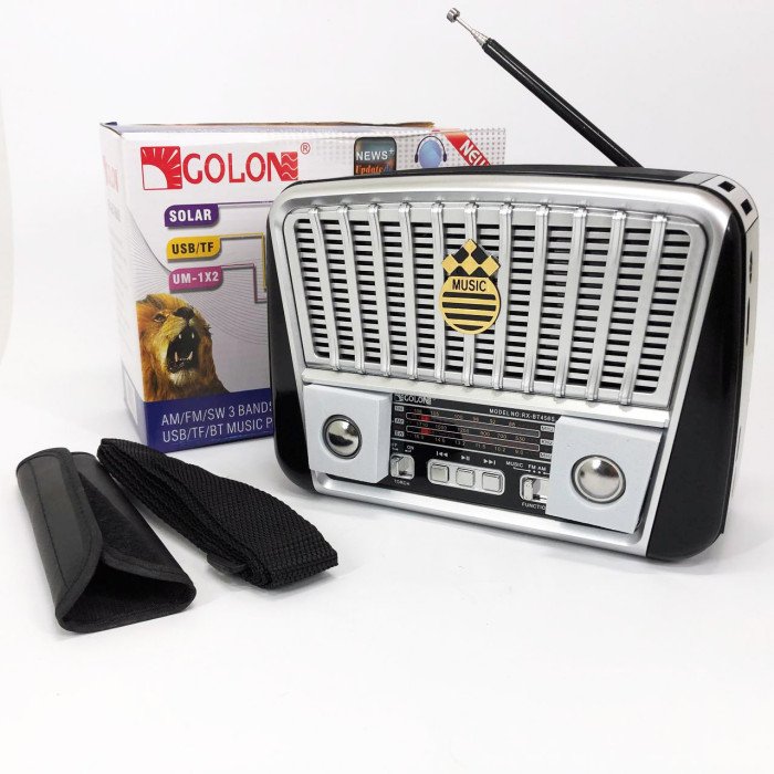 Радіоприймач акумуляторний Golon RX-456 із сонячною панеллю, Радіо приймач. Колір: чорний