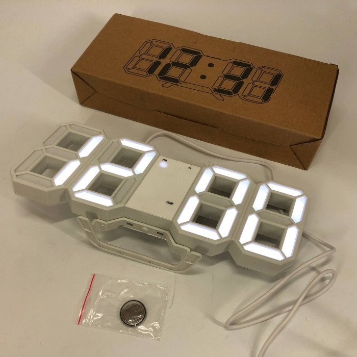 Годинник настільний LY-1089 з білим підсвічуванням LED білий, Годинник електронний світиться, Електронний годинник VST