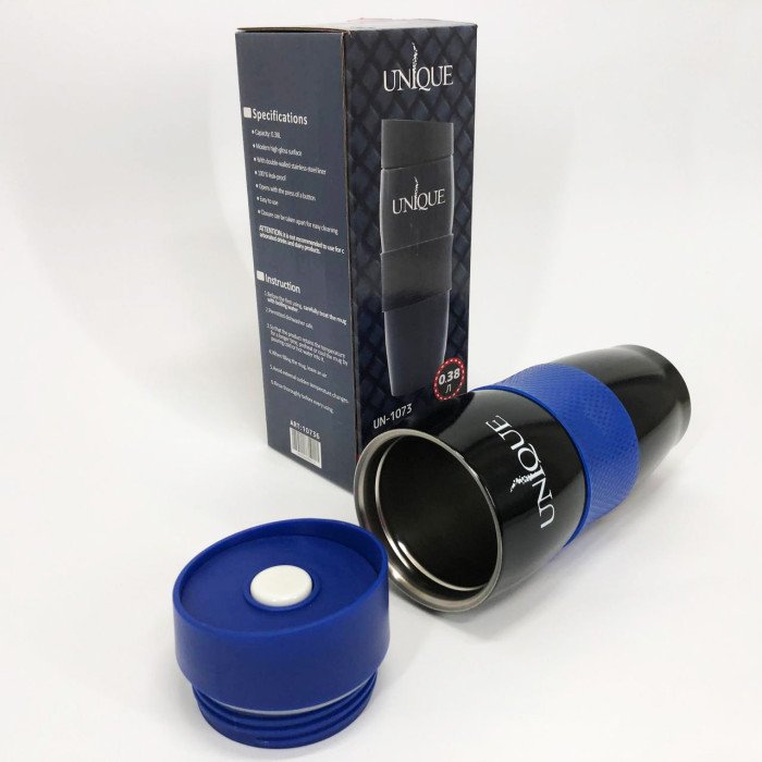 Термокухоль UNIQUE UN-1073 0.38 л, Термос з нержавіючої сталі металевий. Колір: синій