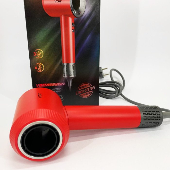 Фен професійний VGR V-445 RED, 3 рівні обдування, 4 рівні температури, 1600 Вт