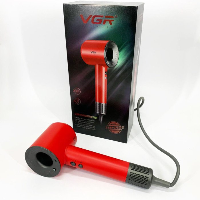 Фен професійний VGR V-445 RED, 3 рівні обдування, 4 рівні температури, 1600 Вт