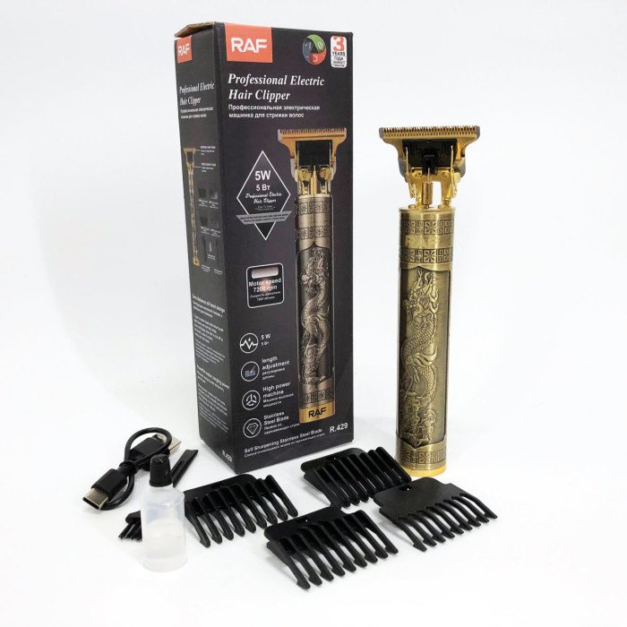 Професійна акумуляторна машинка триммер RAF R.429 для стрижки волосся 5 Вт