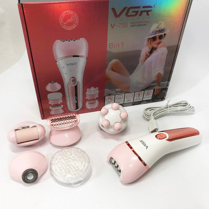 Епілятор для обличчя та тіла 6в1, від USB VGR V-733 / Жіночий епілятор для видалення волосся. Колір: рожевий