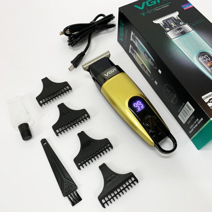 Машинка для стрижки волосся VGR V-975 тример для бороди та вусів. Колір: золотий