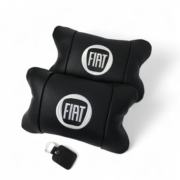 Набір подушок Fiat з натуральної шкіри + вишивка логотипу та шкіряний брелок у подарунок
