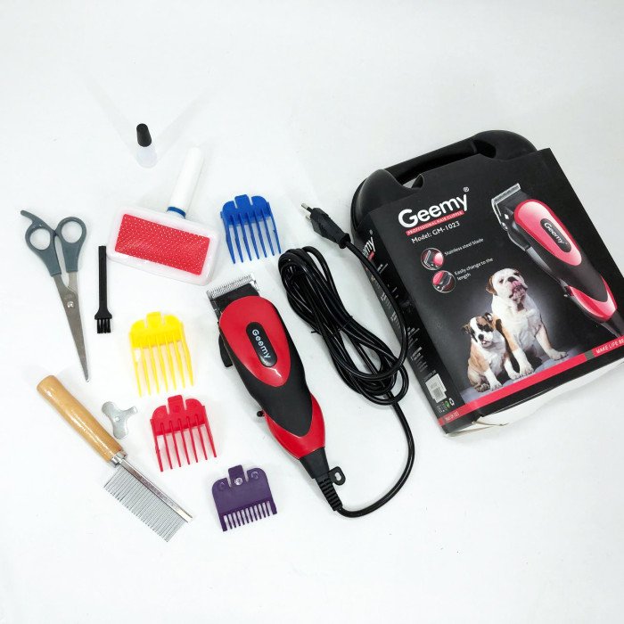 Машинка Gemei GM-1023 для стрижки тварин з 4 насадками для будь-якого типу вовни + ножиці та гребінець