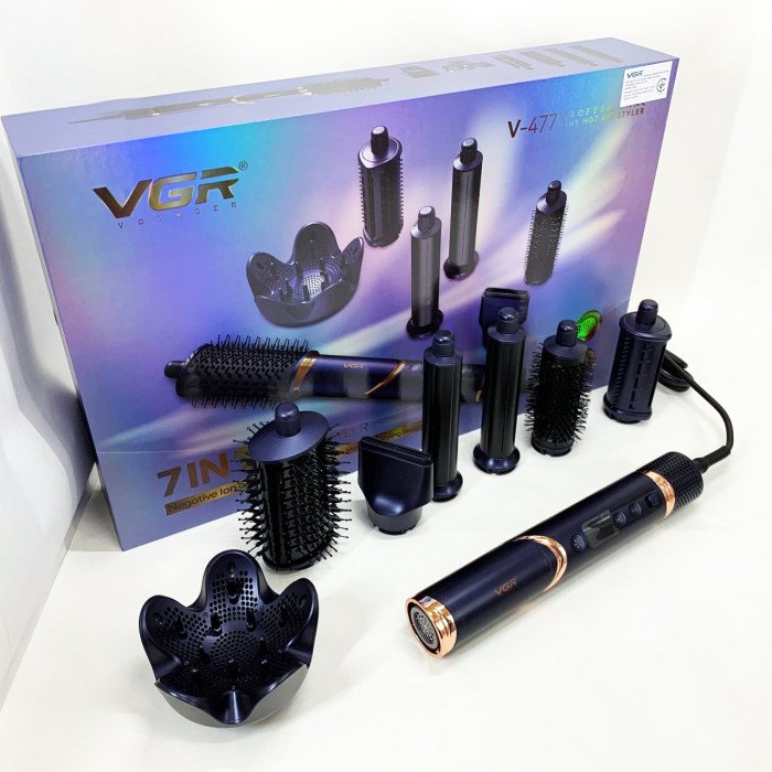 Фен-стайлер для волос 7в1 VGR V-477 DARK Blue Professional 1400 Вт 7 насадок