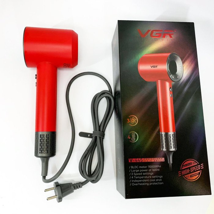 Фен професійний VGR V-445 RED, 3 рівні обдування, 4 рівні температури, 1600 Вт