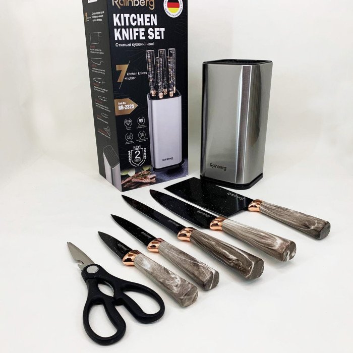 Набір ножів з нержавіючої сталі з основою Rainberg RB-2325 Gray