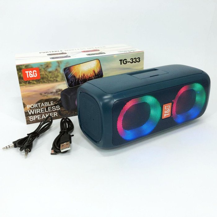 Портативна колонка TG333 2x5W з RGB підсвічуванням, гучна блютуз колонка. Колір: синій