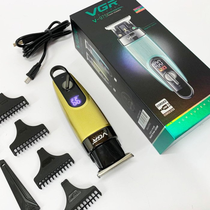 Машинка для стрижки волосся VGR V-975 тример для бороди та вусів. Колір: золотий