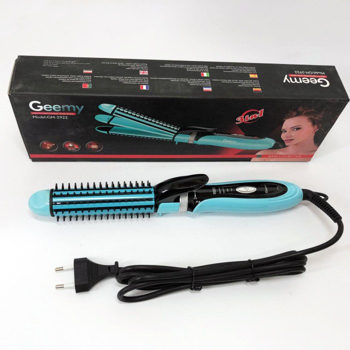 Плойка-праска 3в1 Gemei GM-2922 Плойка для створення об'ємних зачісок, Стайлер для завивки. Колір: блакитний