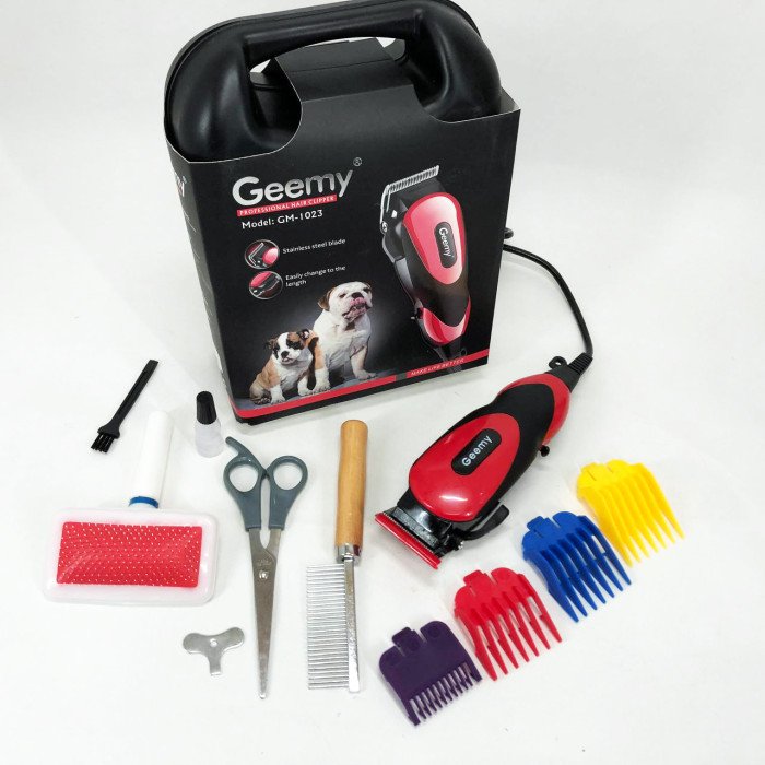 Машинка Gemei GM-1023 для стрижки тварин з 4 насадками для будь-якого типу вовни + ножиці та гребінець