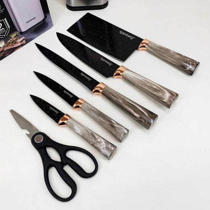 Набір ножів з нержавіючої сталі з основою Rainberg RB-2325 Gray