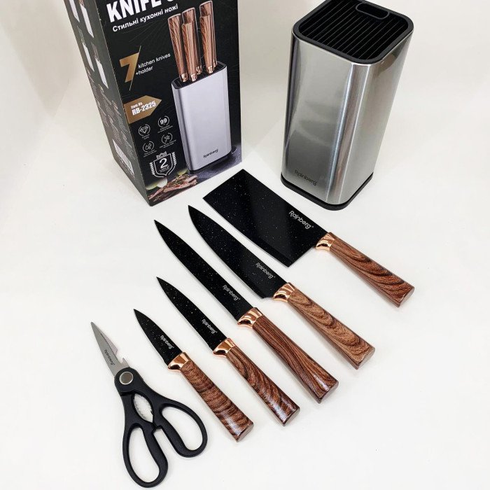 Набір ножів із нержавіючої сталі з основою Rainberg RB-2325 Brown