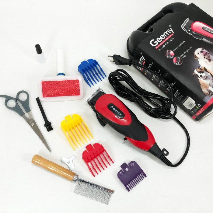 Машинка Gemei GM-1023 для стрижки тварин з 4 насадками для будь-якого типу вовни + ножиці та гребінець