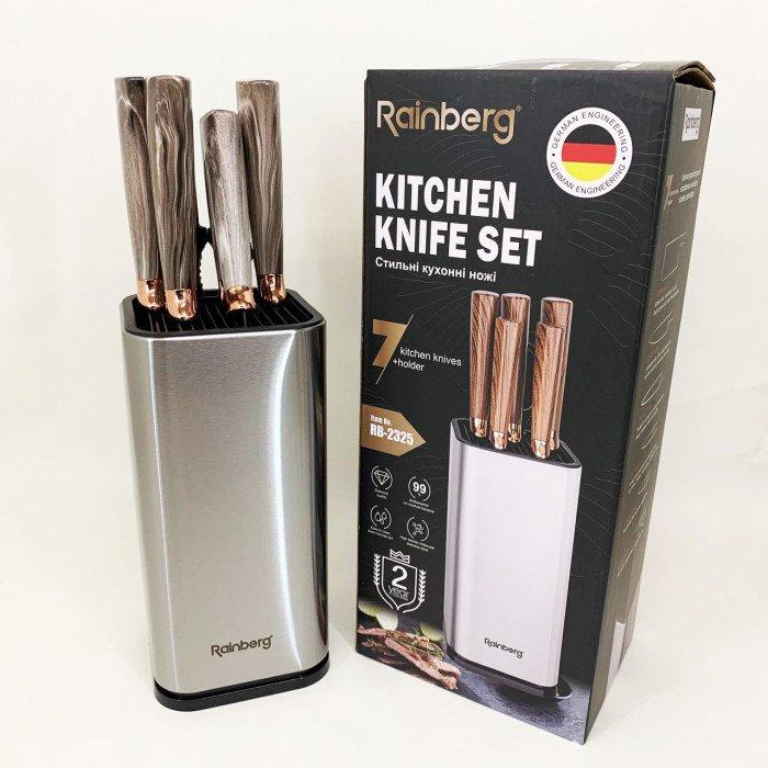 Набір ножів з нержавіючої сталі з основою Rainberg RB-2325 Gray