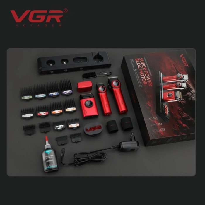 Професійний набір для барберів VGR Stepless Pro 3 in 1 RED