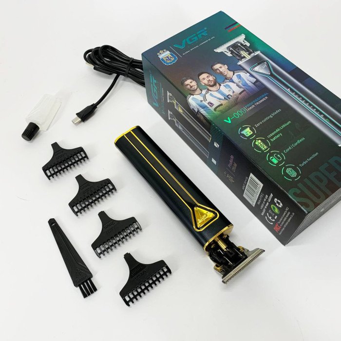 Професійна акумуляторна машинка для стрижки VGR V-009 тример для бороди та вусів. Колір: золотий