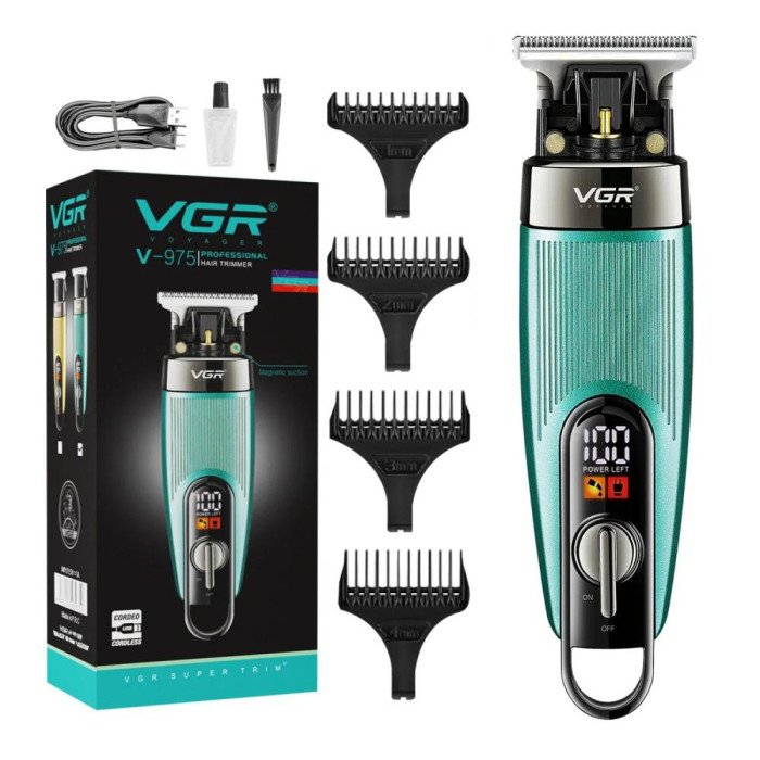 Машинка для стрижки волосся VGR V-975 тример для бороди та вусів. Колір: зелений