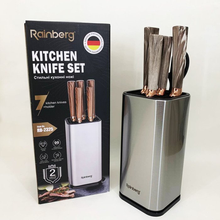 Набір ножів з нержавіючої сталі з основою Rainberg RB-2325 Gray