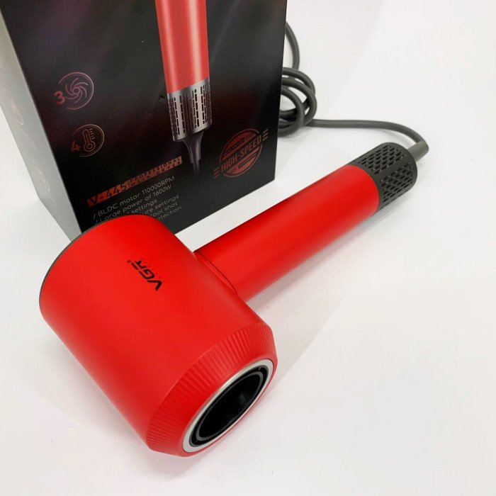 Фен професійний VGR V-445 RED, 3 рівні обдування, 4 рівні температури, 1600 Вт