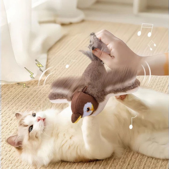 Інтерактивна іграшка для кішок літаюча пташка горобець для кота птах махає крилами