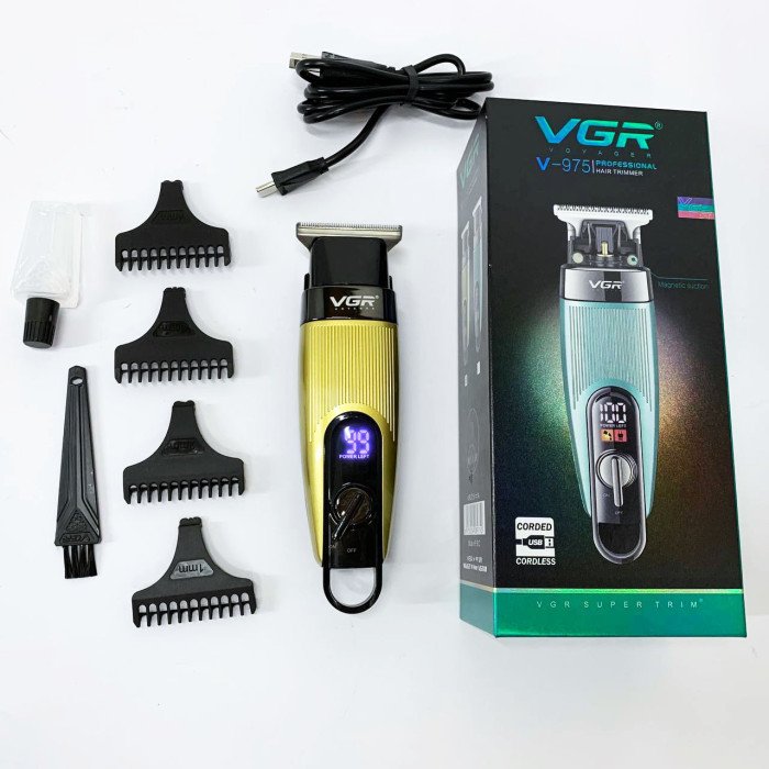 Машинка для стрижки волосся VGR V-975 тример для бороди та вусів. Колір: золотий