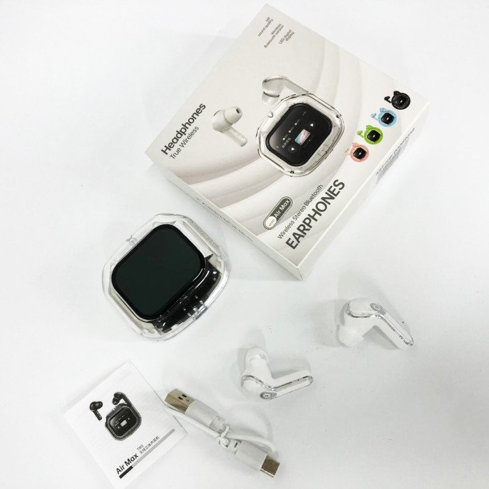 Бездротові вакуумні навушники TWS з дисплеєм LED, вологозахист IPx4 Bluetooth 5.4 з кейсом. Колір: білий