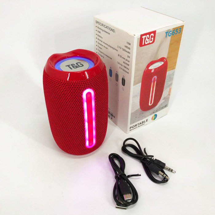 Портативна Bluetooth-колонка TG653 USB з ремінцем, потужна переносна акустична колонка. Колір: червоний