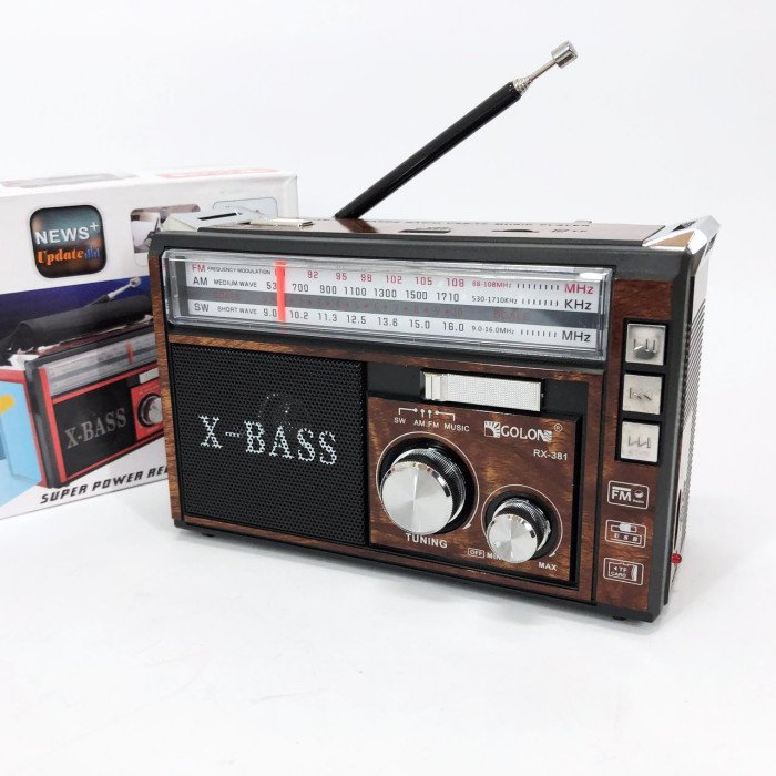 Радіоприймач портативне радіо Golon RX-381 акумуляторний ретро стовпчик usb sd mp3 fm. Колір: коричневий