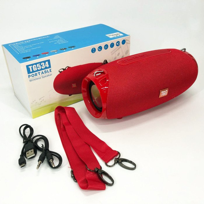 Портативна Bluetooth колонка TG534 SD IPX5 з ремінцем, бездротова колонка потужна. Колір: червоний