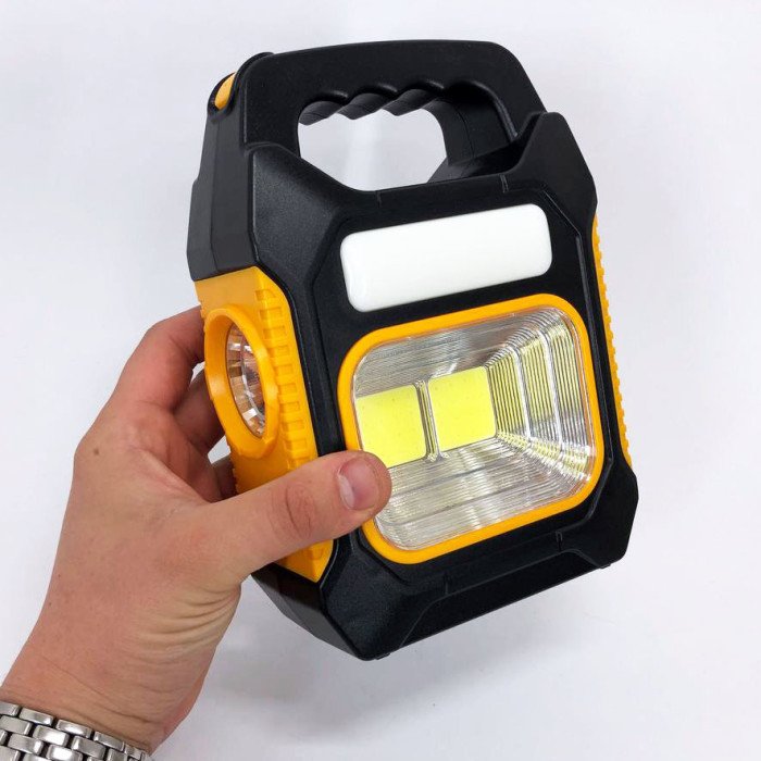 Портативний ліхтар лампа JY-978B акумуляторний із сонячною панеллю + Power Bank. Колір жовтий