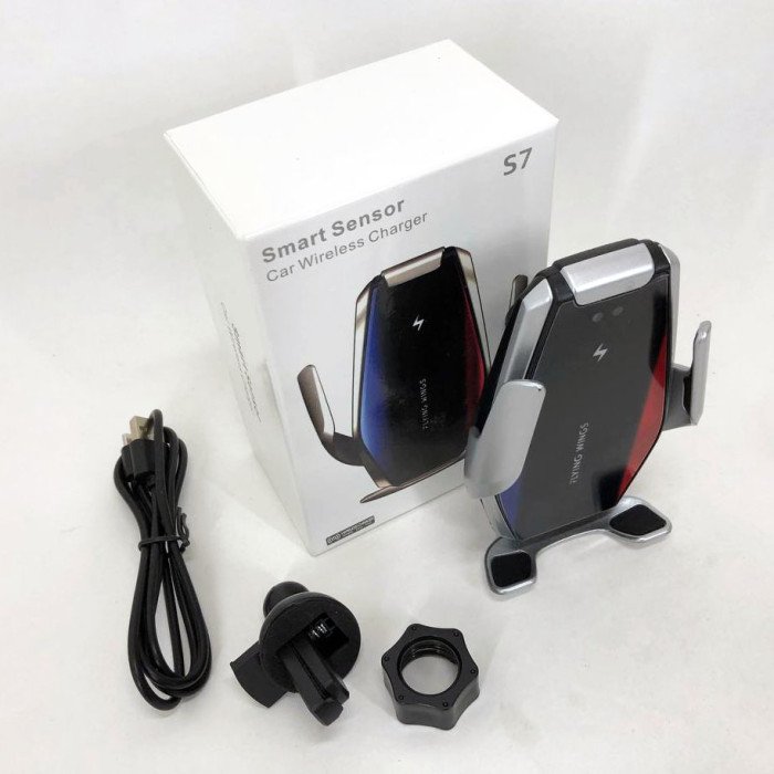 Автомобільний тримач S7 для телефону з бездротовим швидким заряджання flying wings. Колір: срібний