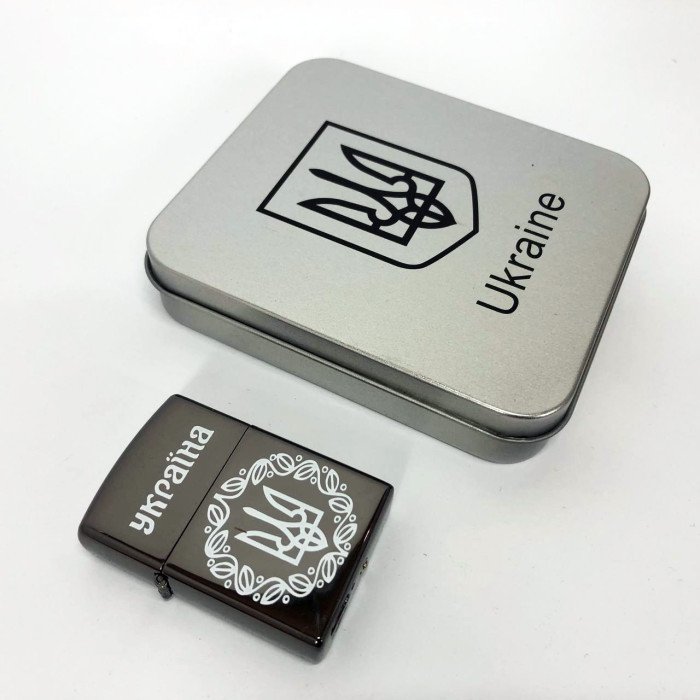 Дугова електроімпульсна запальничка USB Україна металева коробка HL-447. Колір: чорний
