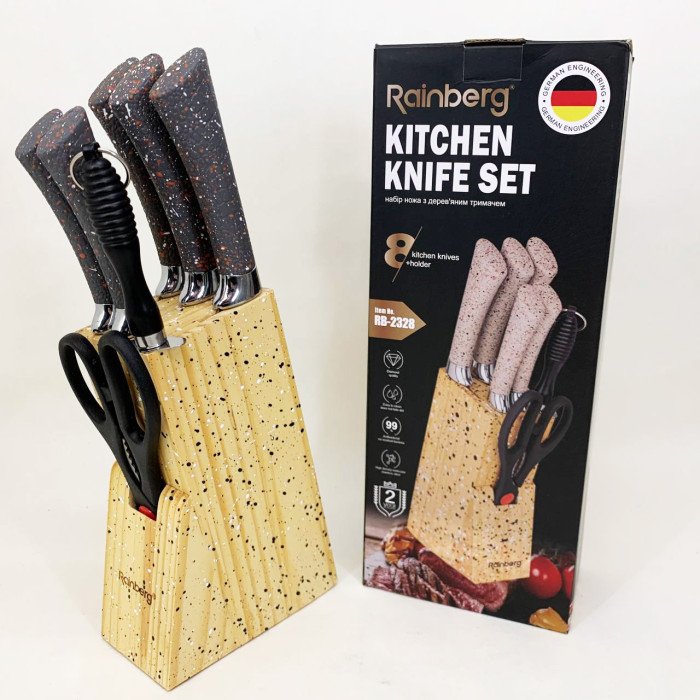 Набір ножів із нержавіючої сталі з основою Rainberg RB-2328 Gray