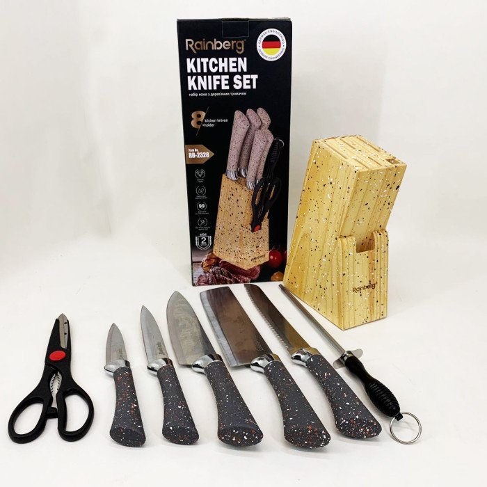 Набір ножів із нержавіючої сталі з основою Rainberg RB-2328 Gray