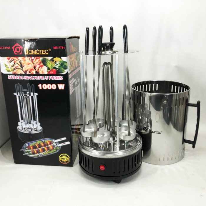 Шашличниця електрична Domotec MS-7781 на 6 шампурів 1000Вт вертикальна з нержавіючої сталі
