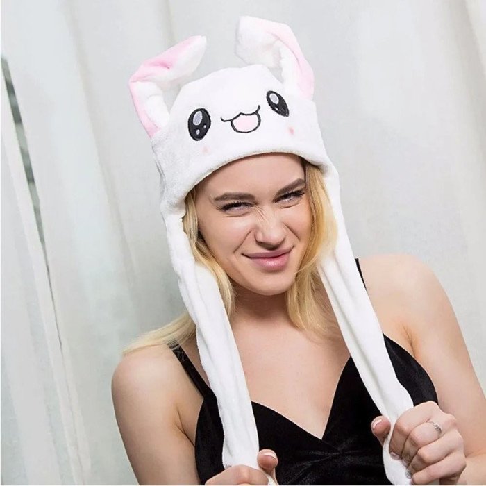 Карнавальна шапка з підсвічуванням: білий зайчик з піднімаються вухами