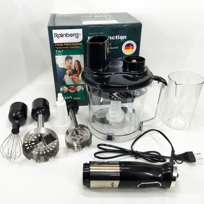 Багатофункціональний занурювальний мульти блендер 4в1 Rainberg RB-2238 подрібнювач 1200 Вт, потужний