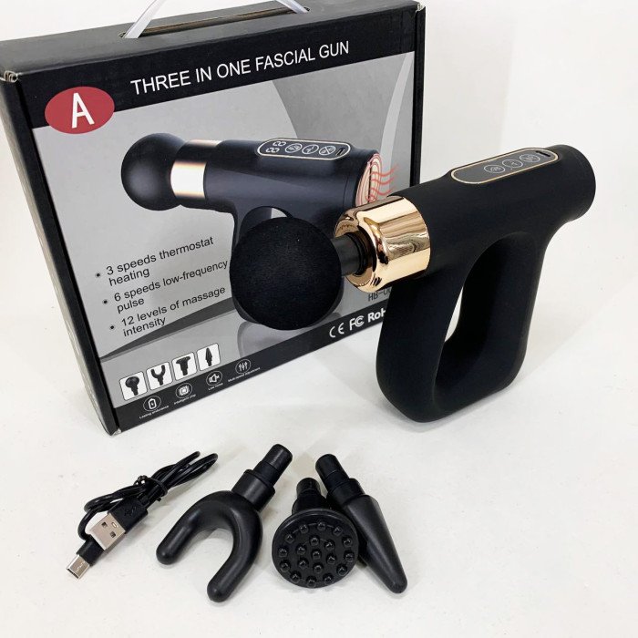 Ударний Перкусійний масажер для тіла та м'язів Масажний пістолет EM HB-007 акумуляторний чорний