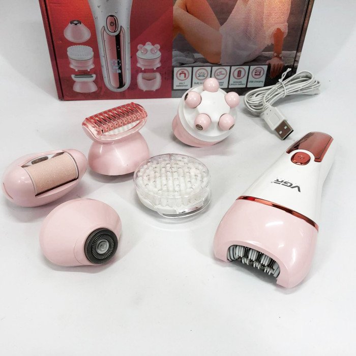 Епілятор для обличчя та тіла 6в1, від USB VGR V-733 / Жіночий епілятор для видалення волосся. Колір: рожевий