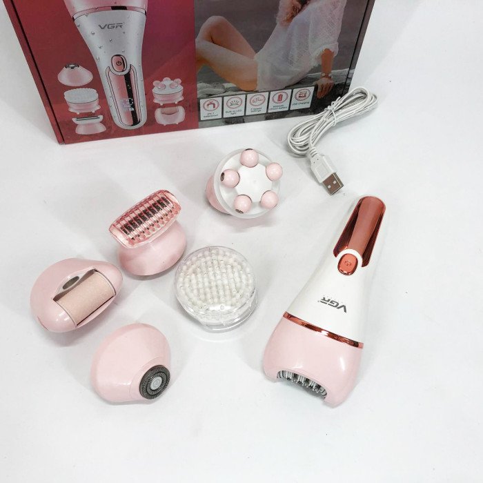 Епілятор для обличчя та тіла 6в1, від USB VGR V-733 / Жіночий епілятор для видалення волосся. Колір: рожевий