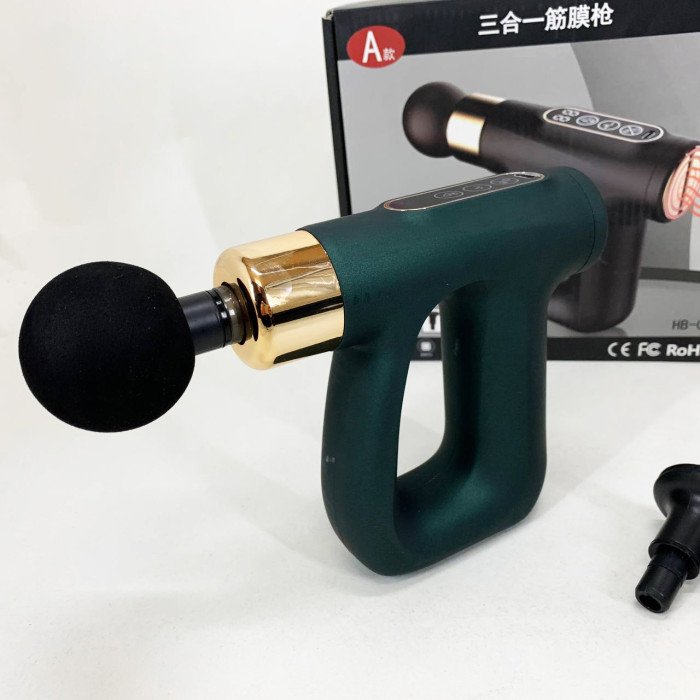 Ударний Перкусійний масажер для тіла та м'язів Масажний пістолет EM HB-007 акумуляторний зелений