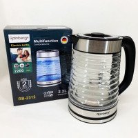 Електрочайник Rainberg RB-2312 скляний дисковий чайник 2.2л 2200Вт Silver