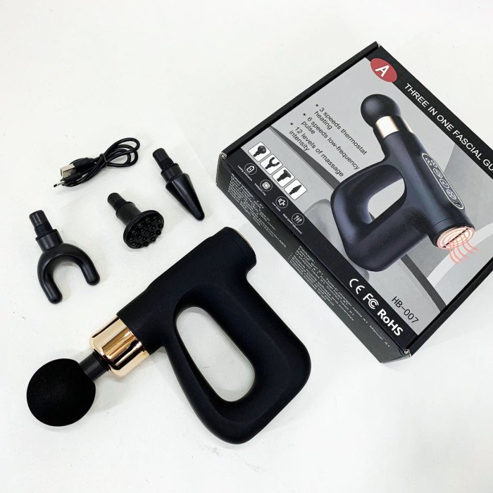 Ударний Перкусійний масажер для тіла та м'язів Масажний пістолет EM HB-007 акумуляторний чорний