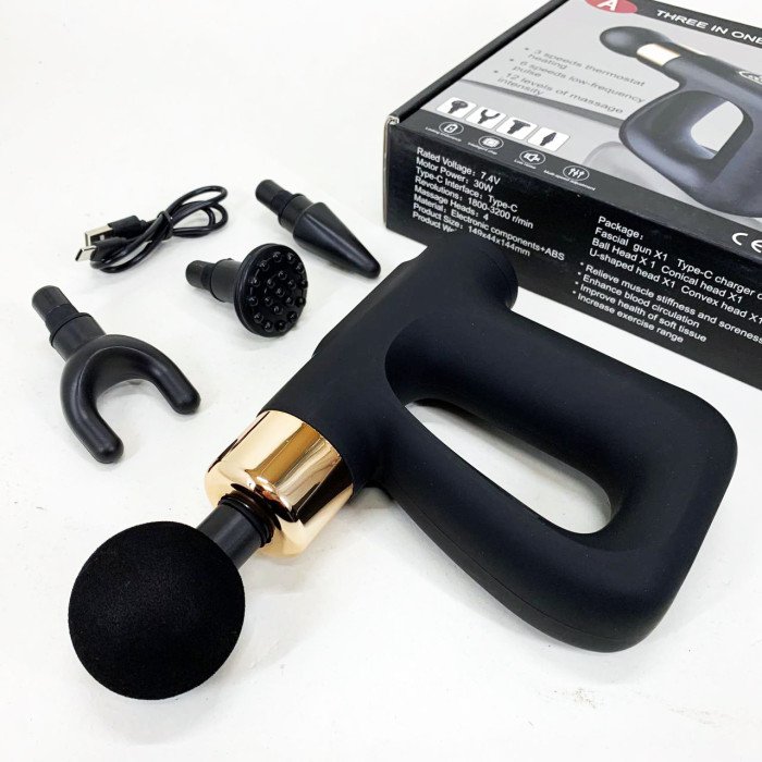 Ударний Перкусійний масажер для тіла та м'язів Масажний пістолет EM HB-007 акумуляторний чорний