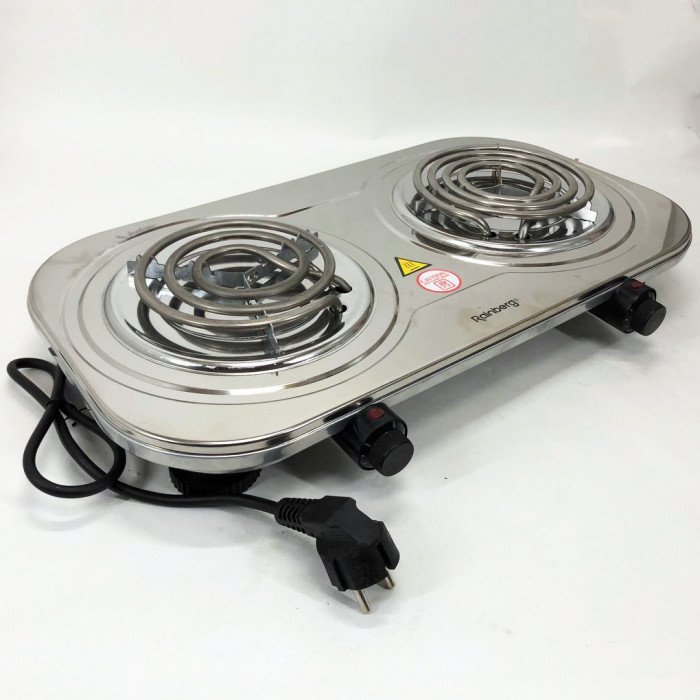 Електрична плита Rainberg RB-008 на 2 поверхні спіральна + 2 регулятори 3500 Вт