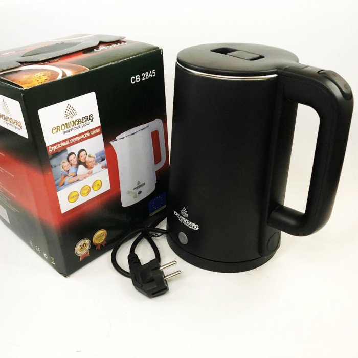 Електрочайник Crownberg CB-2845 дисковий 1.8л 1800Вт. Колір: чорний