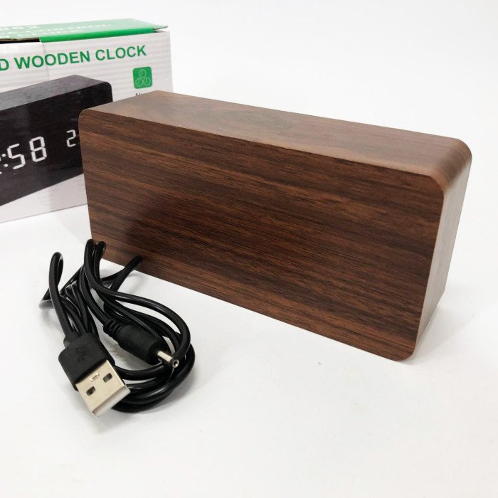 Електронний годинник VST-862-4, з датчиком температури, будильник, живлення від USB. Колір: коричневий-зелений